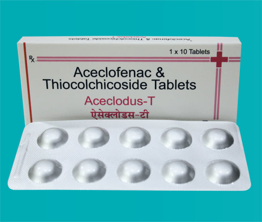 Aceclodus-T Tabs
(Alu- Alu Pack)  10x1x10 Aceclofenac 100 Mg + Thiocolchicoside 4 Mg by zydus