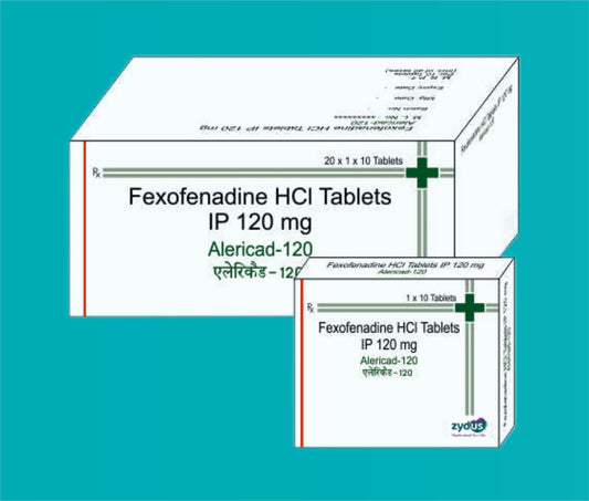 Alericad -120 Tabs
(Blister Pack)  20x1x10's Fexofenadine Hydrochloride 120 Mg by zydus