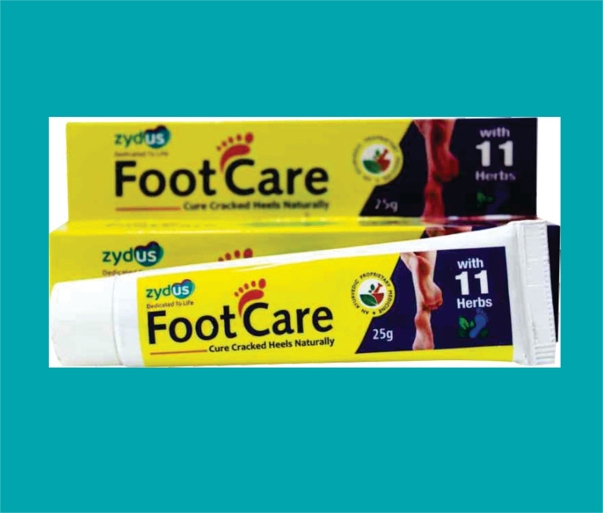 Zydus Footcare Cream (25Gm)Isabgol 3% + Pashanbhed 8% + Jivanti 8% + Manjistha 8% + Daruhaldi 10% + Kampilak 7% + Ral 2.4% + Lata Karang Oil 2% + Sahora 4% + Zergul 2% + Beeswax 2.5% + Yasad Bhasma 0.5% + Turmeric 5% by Zydus