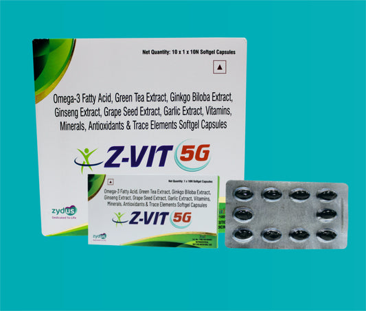 Z- Vit 5 G Capsule 10x1x10 Omega 3 Fatty Acid, Green Tea Extract, Gingko Biloba Extract , Ginseng Extract , Grape Seed Extract, Garlic Extract, Vitamins, Minerals, Antioxidants Etc. by zydus