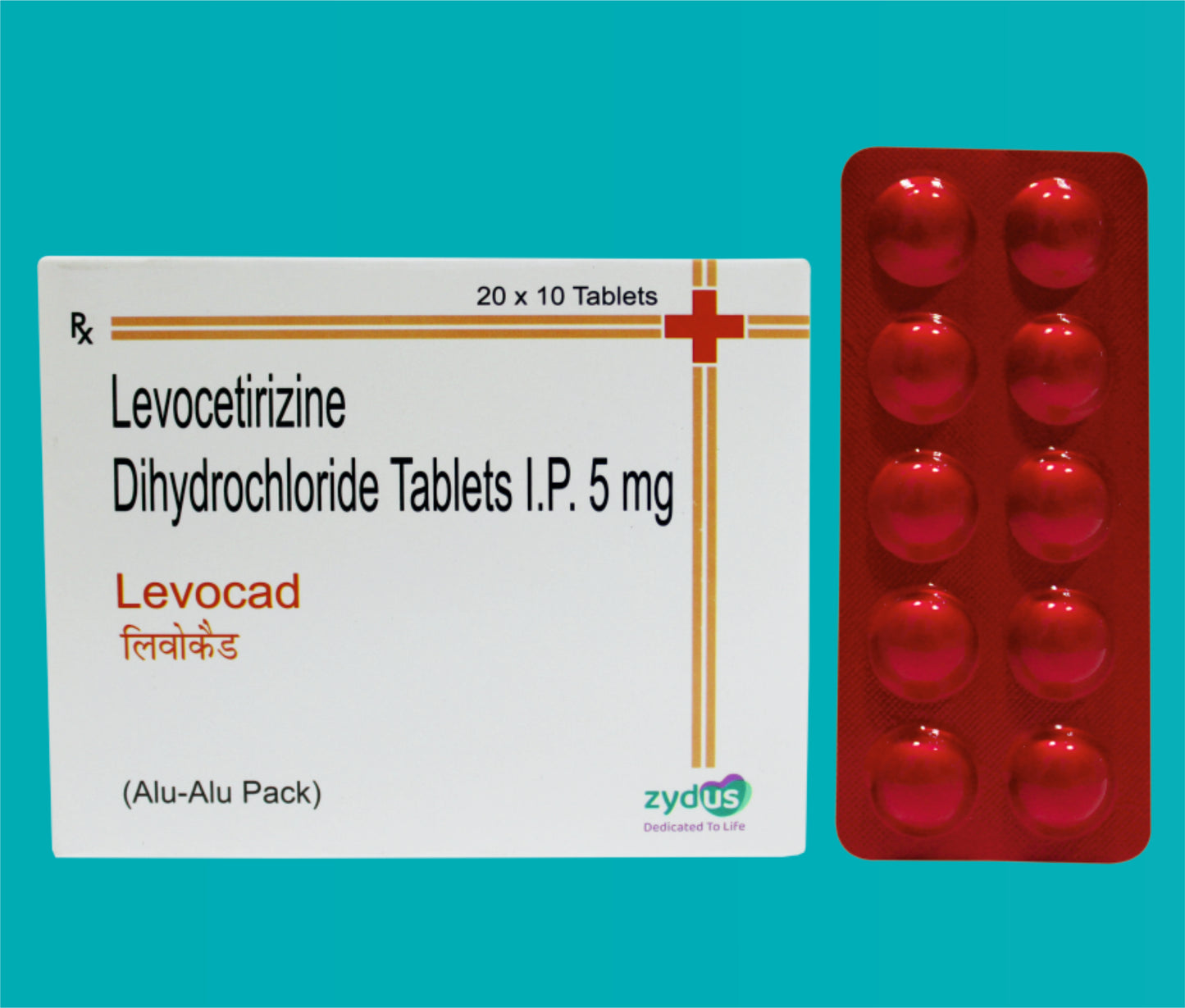 Levocad Tab
 (Alu-Alu Red Colour) 20x10 Levocetirizine Dihydrochloride 5 Mg by zydus