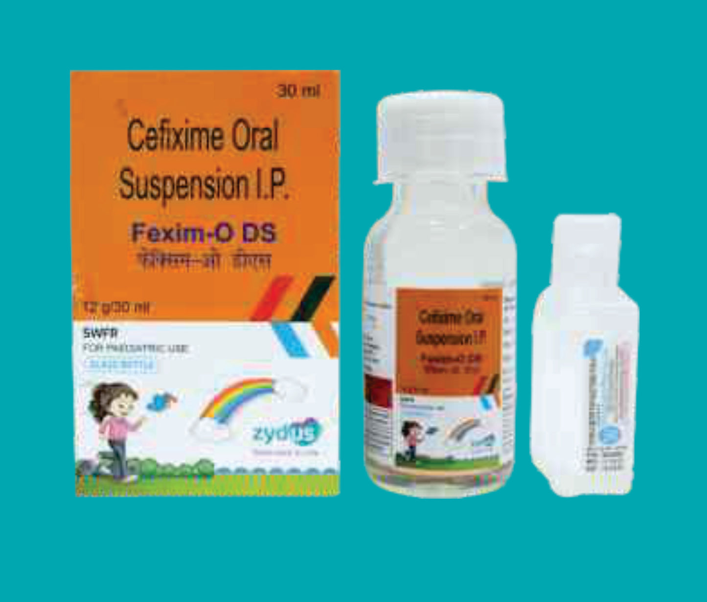 Fexim-O DS 100 mg Glass bottle with WFI 30ml. Cefixime 100 Mg by zydus