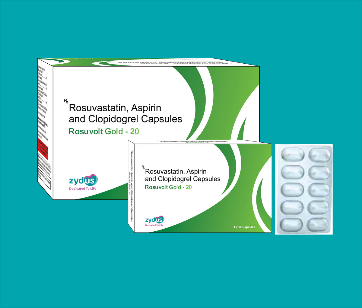 Rosuvolt Gold -20 Capsule (10x10)Rosuvastatin 20 Mg + Aspirin 75 Mg + Clopidogrel 75 Mg by Zydus