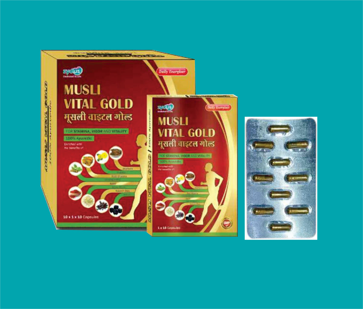 Musli Vital Gold (10X1X10)Antioxidants, Lycopene , Vitamins & Multiminerals 
Capsules. by Zydus
