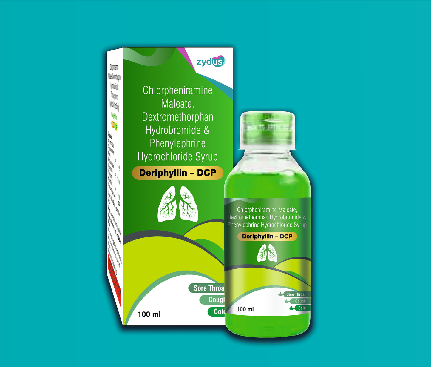 Deriphyllin DCP Syrup 100 ml 100ML Chlorpheniramine Maleate 2 Mg + Phenylephrine Hydrochloride 5 Mg + Dextromethorphan Hydrobromide 10 Mg by zydus