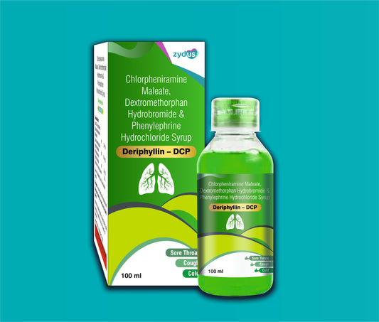 Deriphyllin DCP Syrup 100 ml 100ML Chlorpheniramine Maleate 2 Mg + Phenylephrine Hydrochloride 5 Mg + Dextromethorphan Hydrobromide 10 Mg by zydus