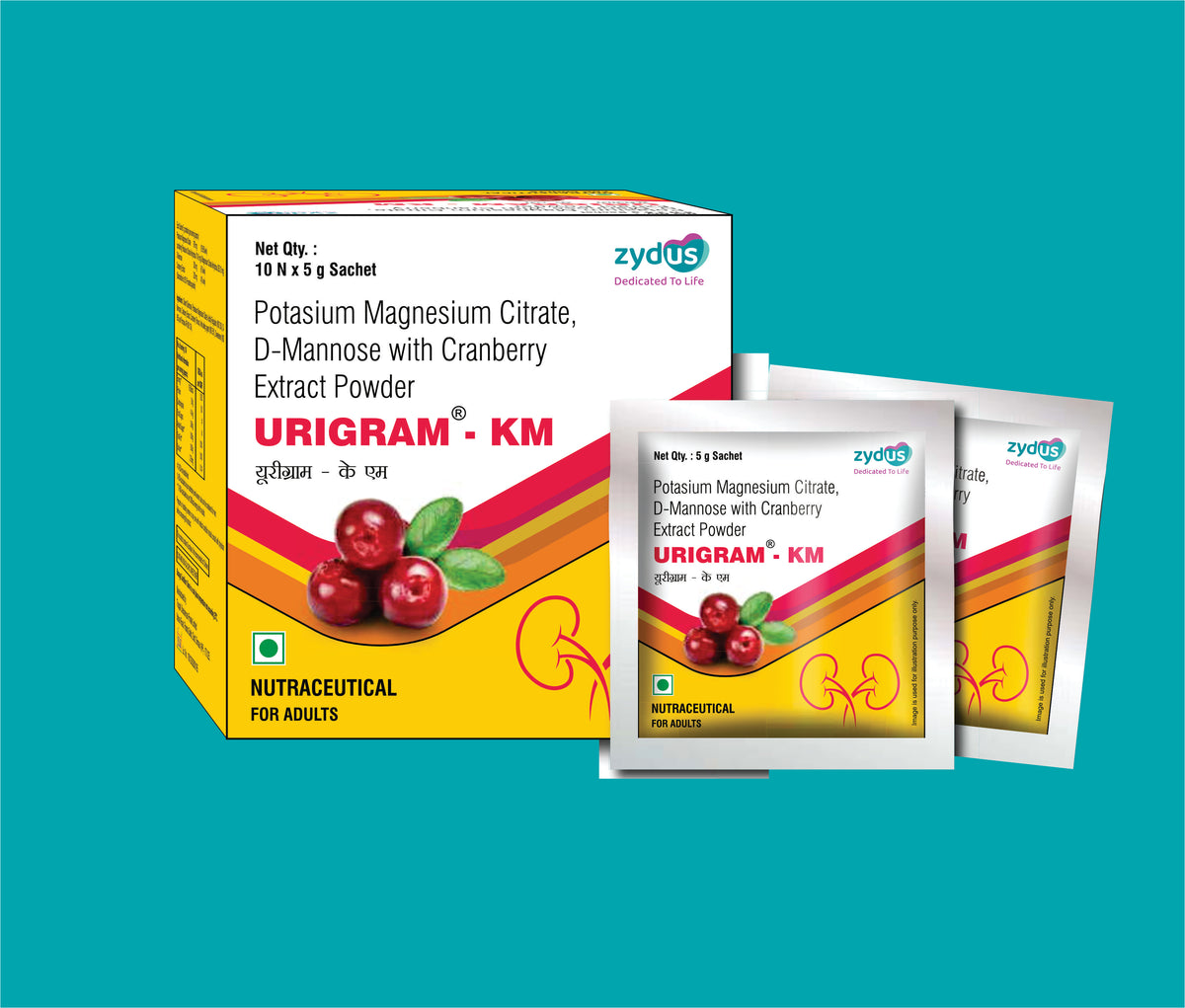 URIGRAM-KM SACHET (10x5 Gm)Potassium Magnesium Citrate  978 Mg,D- Mannose 300 Mg, Cranberry Extract 200 Mg by Zydus