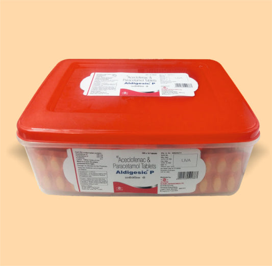 ALDIGESIC P (BOX PACKING) TABLETS (15'S) ( Aceclofenac 100 Mg + Paracetamol 325 Mg ) by Alkem