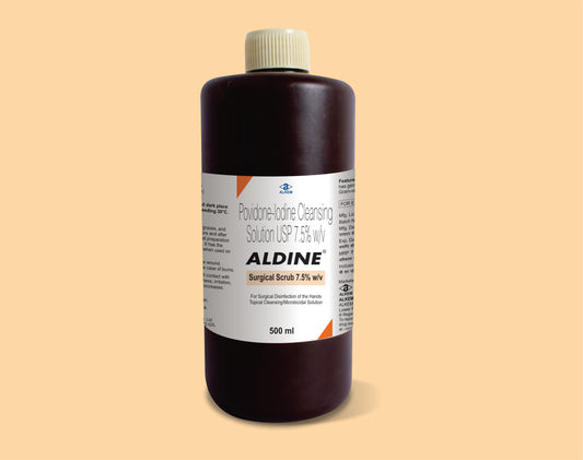 Aldine Surgical Scrub 500Ml pack 500Ml ( Povidone Iodine 7.5% W/V Solution (500Ml) ) by Alkem1