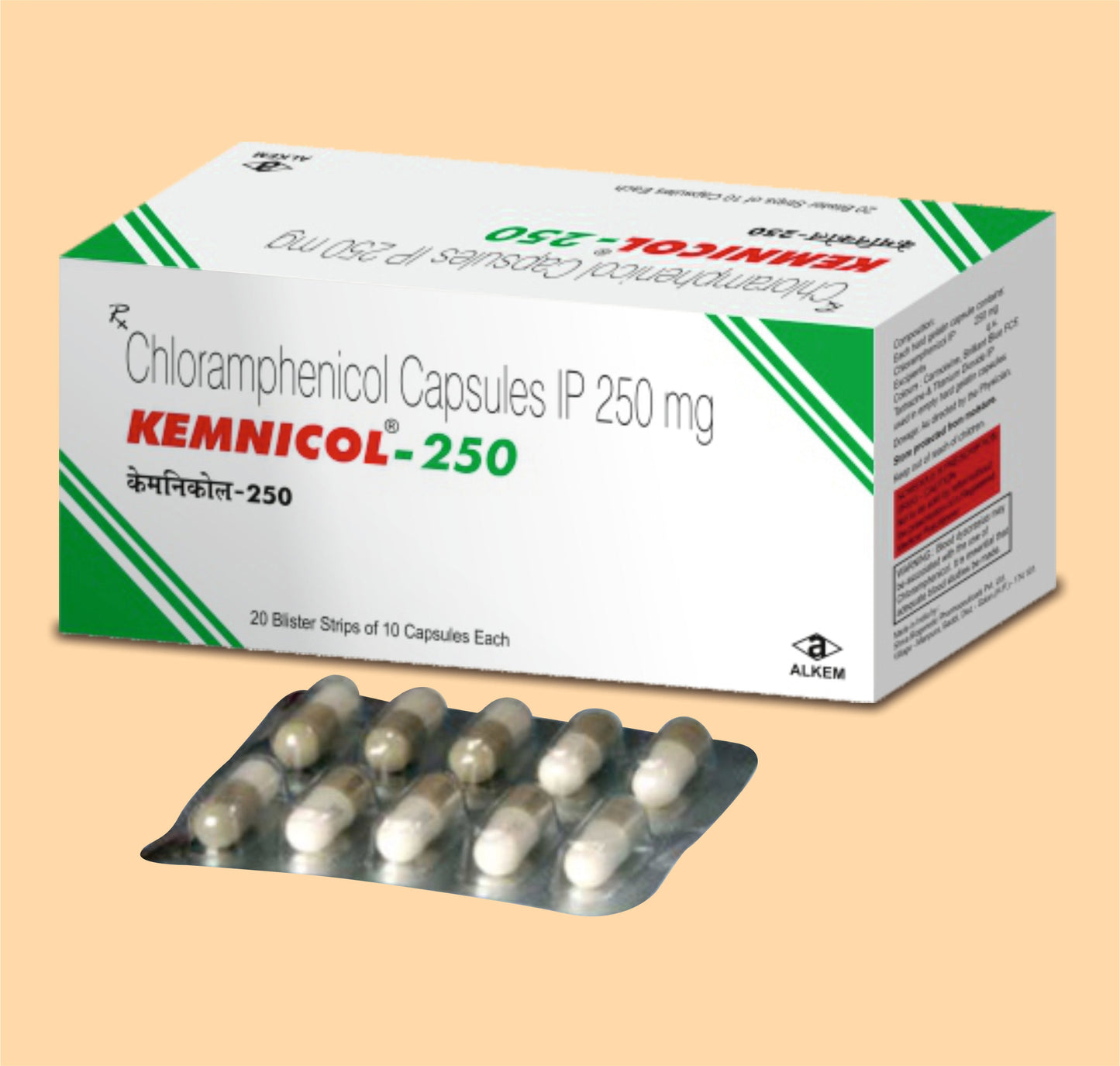 KEMNICOL 250 CAPSULES (10'S) ( Chloramphenicol 250 Mg ) by Alkem